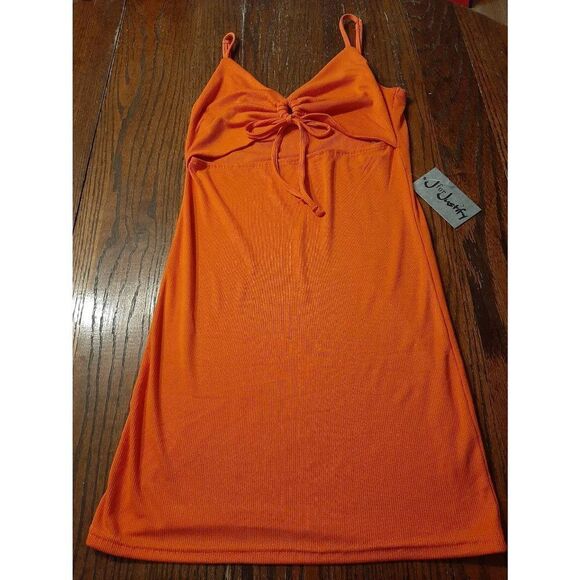 New Large J for Justify Orange Cut Out  Form Fitting Spaghetti Strap Dress NWT - Picture 1 of 5